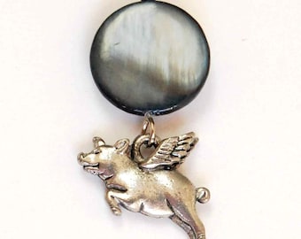 Flying Pig Tie Tack - Blue OR Salmon, When Pigs Fly Lapel Pin, Whimsical Pigasus Pin, Pig with Wings Tie Tac