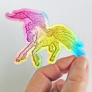 Purple and Gold Dragon or Holographic Pegasus Vinyl Sticker, Multicolored Flying Horse or Colorful Dragon Photographic Art Decal Flying Horse