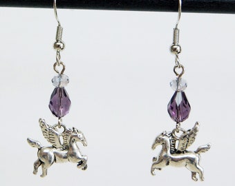 Pegasus Pierced Earrings - Choose Your Color, Whimsical Winged Horse Jewelry, Flying Horse Dangle Earrings