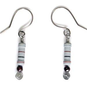 Upcycled Resistor Earrings Your Choice of Styles, Technology Jewelry, Science Geek Earrings Gray & Garnet