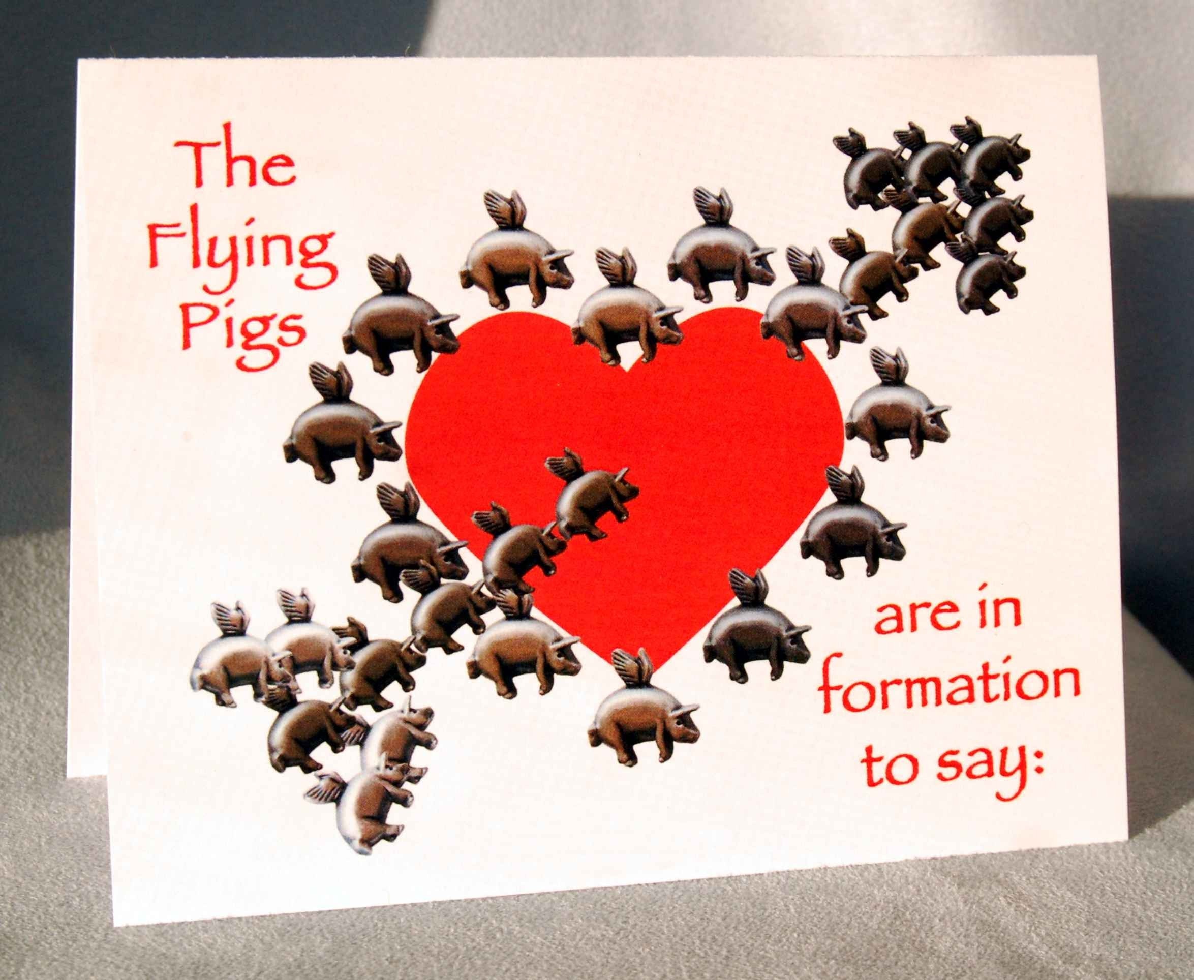 Flying Pigs Valentine's Day Cards Valentine Day Card Set - Etsy