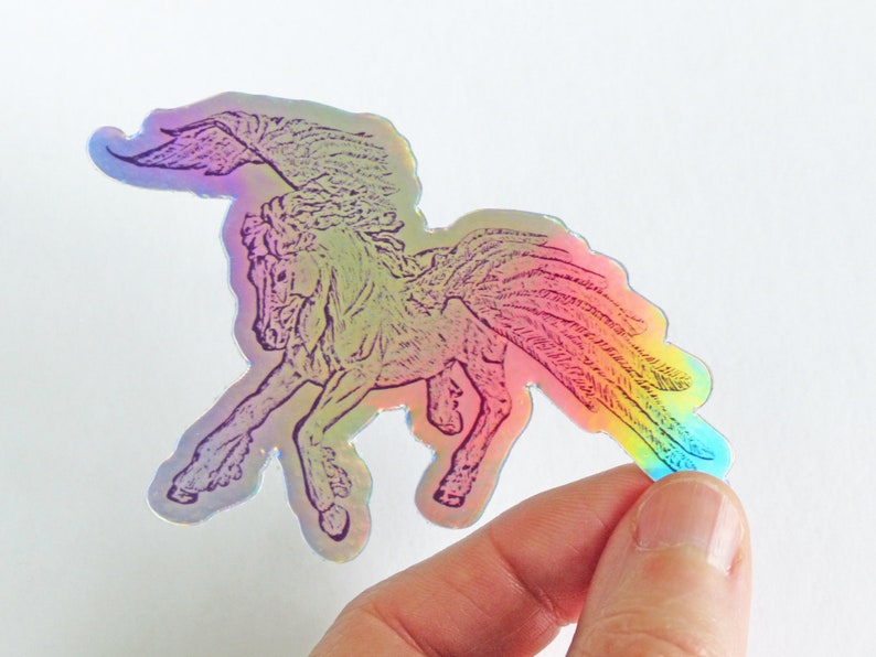 Purple and Gold Dragon or Holographic Pegasus Vinyl Sticker, Multicolored Flying Horse or Colorful Dragon Photographic Art Decal image 5