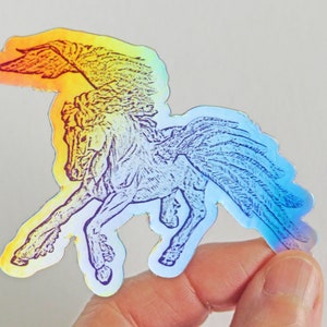 Purple and Gold Dragon or Holographic Pegasus Vinyl Sticker, Multicolored Flying Horse or Colorful Dragon Photographic Art Decal image 9