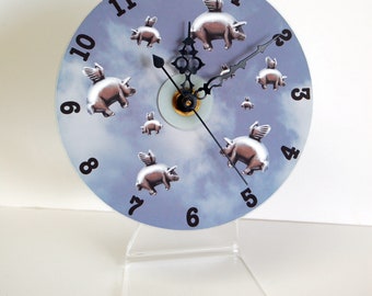 Flying Pigs CD Desk Clock: Whimsical Pigasus Tabletop Decor