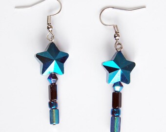 Shiny, Blue Star Dangle Earrings for the Astronomy Buff
