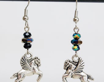 Pegasus Pierced Earrings - Choose Your Color, Whimsical Winged Horse Jewelry, Flying Horse Dangle Earrings