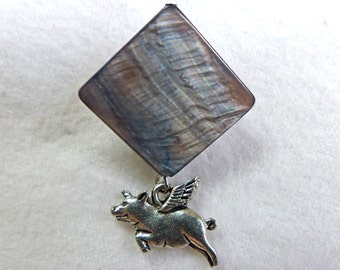 Flying Pig Lapel Pin - Silver and Gray, Pig with Wings Bar Pin, Pigasus Pin, When Pigs Fly Lapel Pin