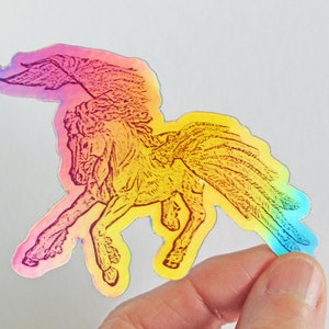 Purple and Gold Dragon or Holographic Pegasus Vinyl Sticker, Multicolored Flying Horse or Colorful Dragon Photographic Art Decal image 7