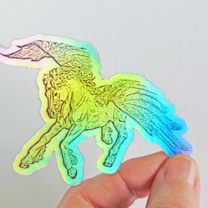 Purple and Gold Dragon or Holographic Pegasus Vinyl Sticker, Multicolored Flying Horse or Colorful Dragon Photographic Art Decal image 3