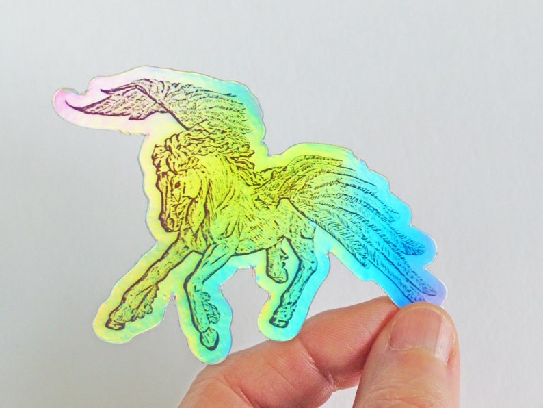Purple and Gold Dragon or Holographic Pegasus Vinyl Sticker, Multicolored Flying Horse or Colorful Dragon Photographic Art Decal image 3