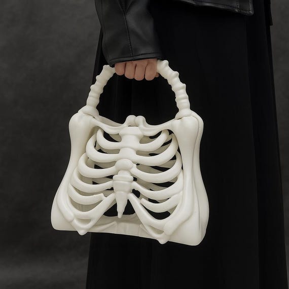 Gothic Skeleton Purse – 3D Printed Ribcage Handbag, Bone Bag 