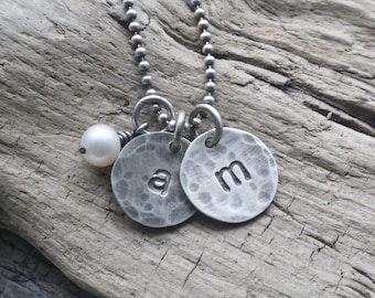 1/2 Inch initial disc necklace - personalized jewelry - monogram - sterling silver hand stamped necklace, charm necklace, rustic initials