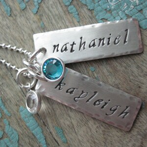 Personalized jewelry for mom, hand stamped, sterling silver hammered name tags, birthstones necklace, gifts for mom, image 2