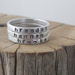 personalized stackable mothers ring, 2mm fine silver, mothers day gift, stacking rings, gift for mom, name rings, personalized ring mom gift