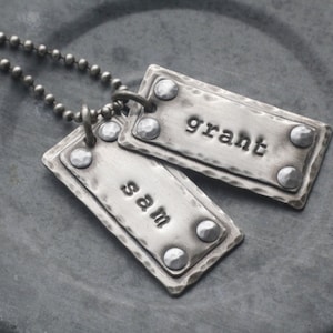 Personalized dog tags, rustic sterling dog tags, daddy necklace, mommy necklace, personalized kids names necklace, gift for dad, dad dog tag