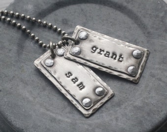 Personalized dog tags, rustic sterling dog tags, daddy necklace, mommy necklace, personalized kids names necklace, gift for dad, dad dog tag