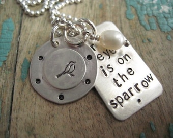 eye on the sparrow, christian jewelry, hymn, inspirational jewelry, faith necklace, personalized necklace, gift for friend, christian gift