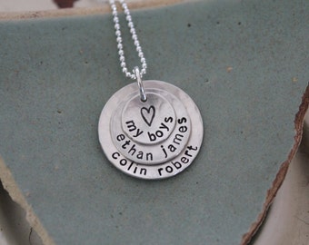 Love my boys-personalized mommy necklace-sterling silver jewelry