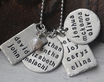 Personalized jewelry, Grandma's charm necklace, large family sterling silver hand stamped necklace, mother's gift