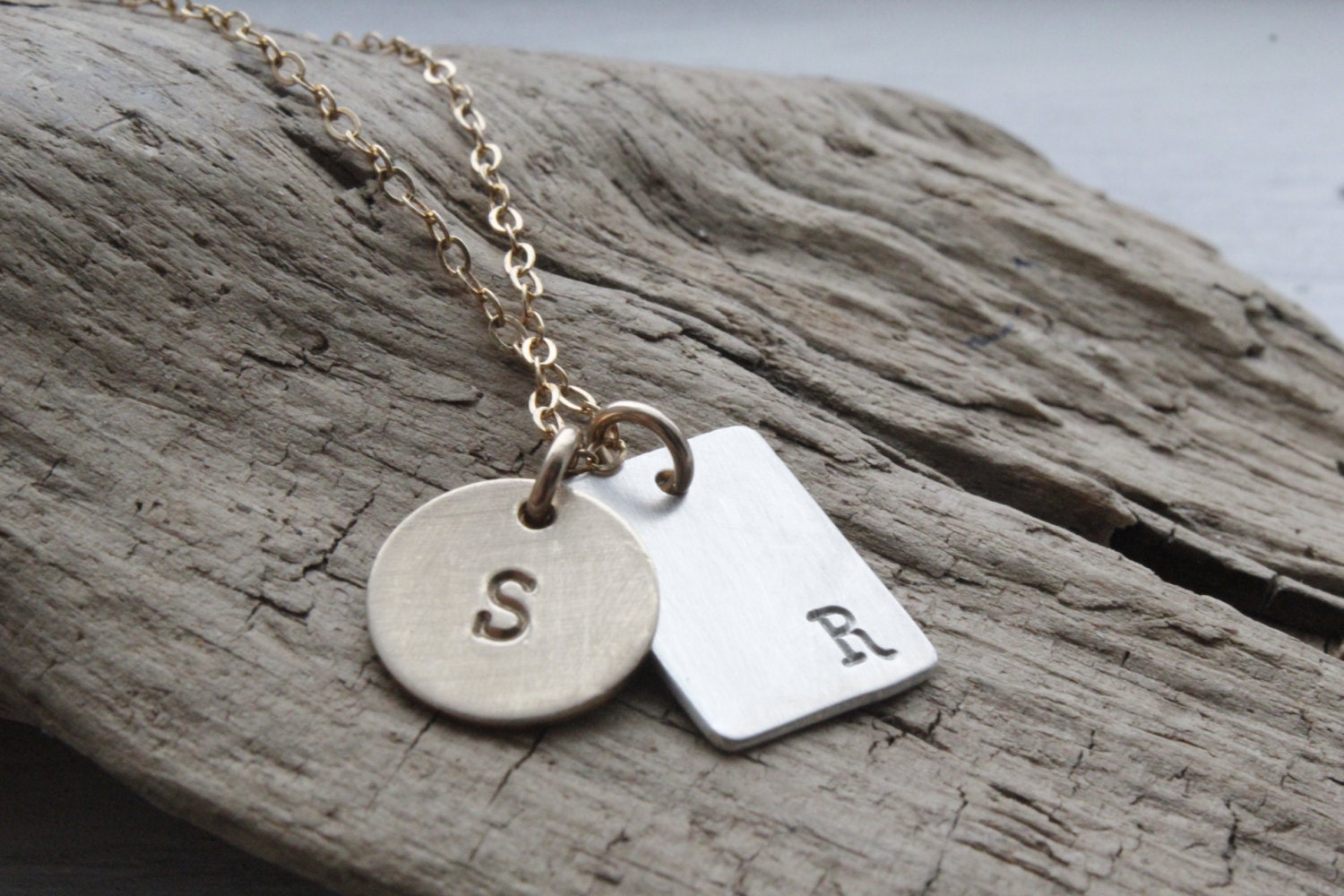 Gold Filled Sterling Charm Necklace Personalized Gold Initial Etsy