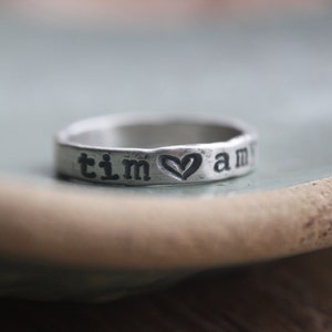 name ring, personalized fine silver ring, couples ring, gifts for couples, custom ring with heart, promise ring, gift for bride, name ring image 1