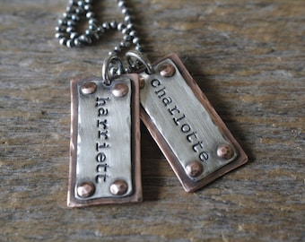 Personalized jewelry, Rustic hand stamped dog tag necklace, daddy dog tags, mommy jewelry, kids name necklace, gift for him, gift for dad
