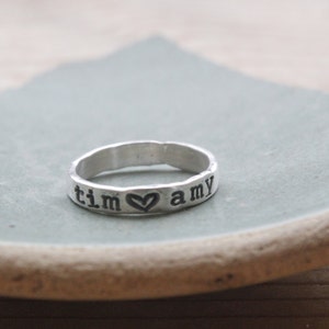 name ring, personalized fine silver ring, couples ring, gifts for couples, custom ring with heart, promise ring, gift for bride, name ring image 2