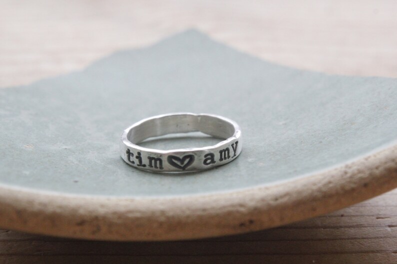 name ring, personalized fine silver ring, couples ring, gifts for couples, custom ring with heart, promise ring, gift for bride, name ring image 2