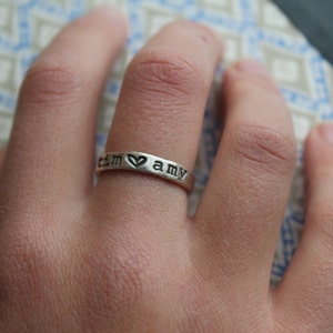 name ring, personalized fine silver ring, couples ring, gifts for couples, custom ring with heart, promise ring, gift for bride, name ring image 4