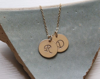 gold filled initial disc necklace, minimalist jewelry, gift for her, trendy gold jewelry, layered necklace, mothers gold necklace, mom gift