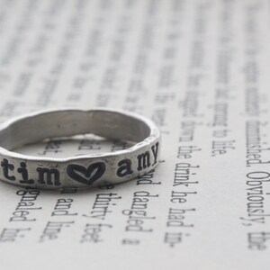 name ring, personalized fine silver ring, couples ring, gifts for couples, custom ring with heart, promise ring, gift for bride, name ring image 3