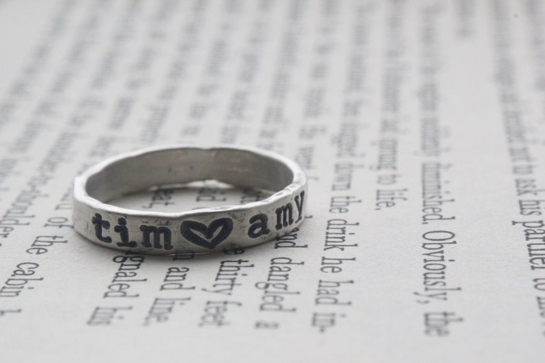 name ring, personalized fine silver ring, couples ring, gifts for couples, custom ring with heart, promise ring, gift for bride, name ring image 3