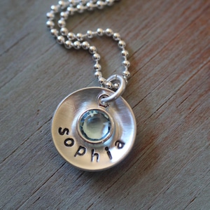 Personalized sterling silver jewelry hand stamped name birthstone disc neckalce