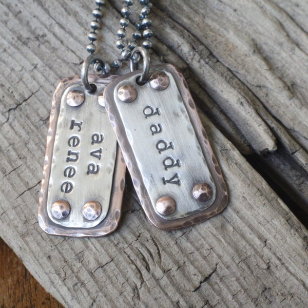 Personalized rustic dog tags, personalized gift for dad,  gift for grandpa, personalized jewelry, hand stamped necklace, hammered rustic tag