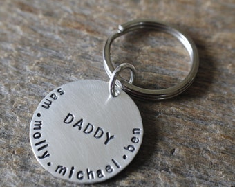 Personalized key chain, sterling silver hand stamped key chain, fathers day gift, gift for dad, gift for grandpa, personalized kids names