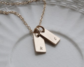 personalized gold initial tags, initial charm necklace, personalized jewelry, monogram, layered, minimalist jewelry, gift for her, mom