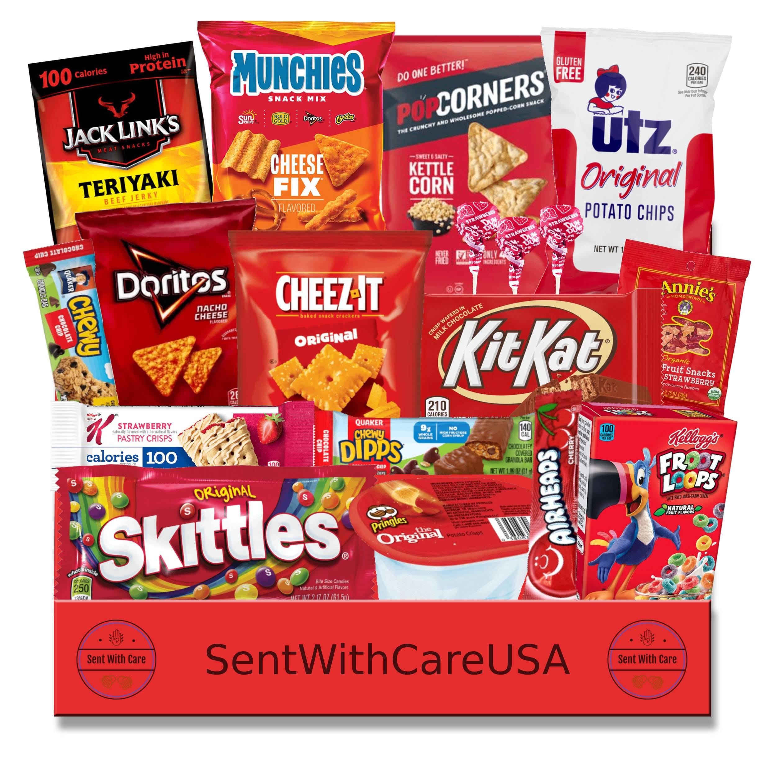 Red Snack Box & Red Gift Box - Red American Snack Box Basket | College Care Package Red Candy Box - Red Color Party Idea | Red Gifts for Him
