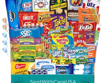 American Snack Box & College Care Packages | Large Candy Box Snacks Gift Basket | Food Box Gift Idea for Students Birthday Gift Snack Basket