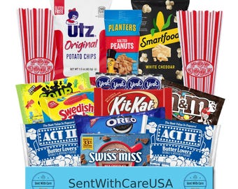 Family Movie Night Snack Box | Movie Night Box Party Gift with Movie Snacks | Date Night Ideas Gift for Boyfriend New Home | Popcorn Bucket