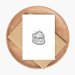 Birthday Card- Vintage cake birthday card, best friend birthday, minimalist card, blank card