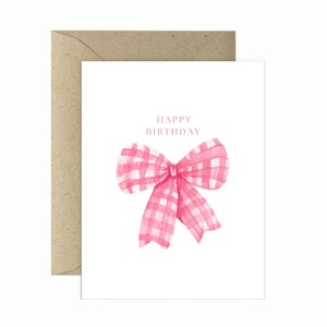 Pink Bow Happy Birthday Card- girly card, bow card, trendy card, cute birthday card, best friend birthday