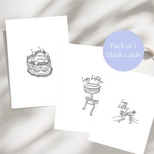 Paquete de 3 tarjetas de feliz cumpleaños impresas: tarjetas sencillas, tarjetas en blanco, tarjetas femeninas, paquete de tarjetas en blanco, tarjetas simples