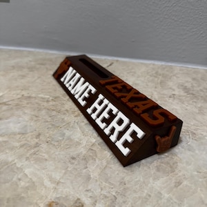 University of Texas UT Longhorns College Desk Name Plate with Business Card Holder