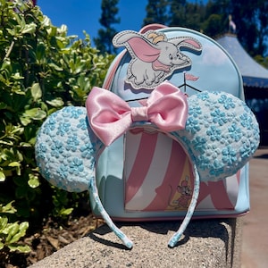 Pink and blue floral Mickey ears