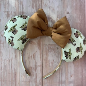 Grogu Mickey Ears Headband — Handmade Star Wars Disney Park Inspired Mouse Ears for Fans & Holiday Gif