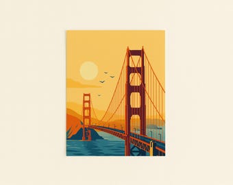 Golden Gate Bridge Poster: Retro WPA Travel Art Print