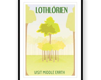 Lothlorien Travel Poster – Middle Earth Retro Art Print (8x10)