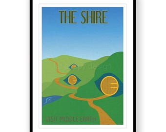 Shire Travel Poster Print – Retro Middle Earth Wall Art
