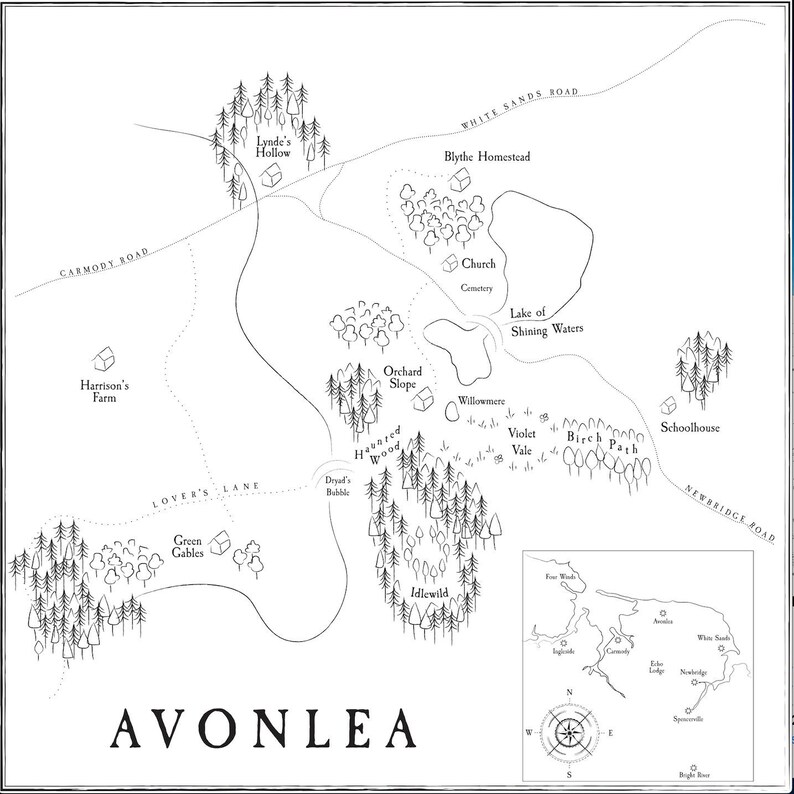 Avonlea Fantasy Map Anne of Green Gables Print Etsy