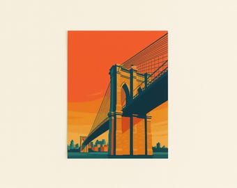Brooklyn Bridge Print: Retro WPA Pop Art New York Wall Decor